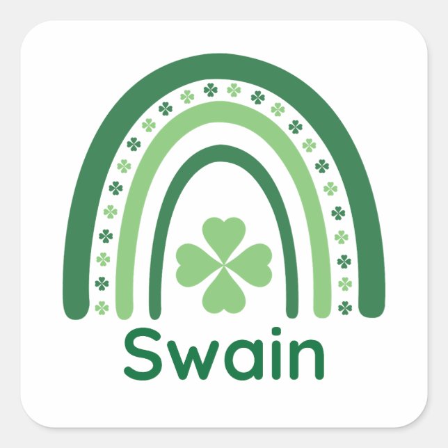 Sticker Carré Nom de Swain Clover Boho Arc-en-ciel (Devant)