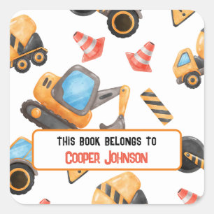 Sticker Carré Nom de thème de construction personnalisé ex-libri