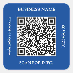 Sticker Carré Nom d'entreprise de code QR Site Web Promo Bleu fo