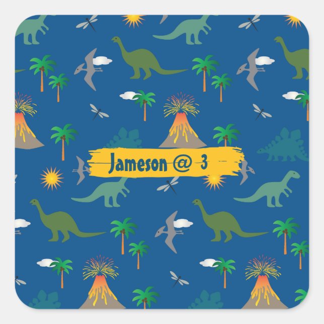 Sticker Carré Nom des Plantes Motifs de la faune du dinosaure bl (Devant)