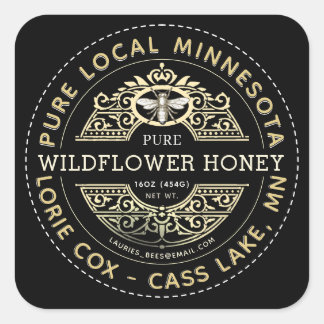 Sticker Carré Nom d'Etat Heraldic Bee Fleur sauvage Miel Étiquet