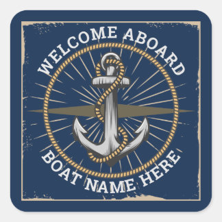 Sticker Carré Nom du bateau personnalisé bienvenue à bord de l'a