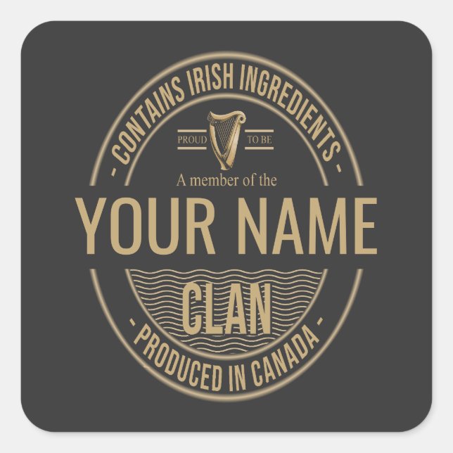 Sticker Carré Nom du clan de famille personnalisé irlandais (Devant)