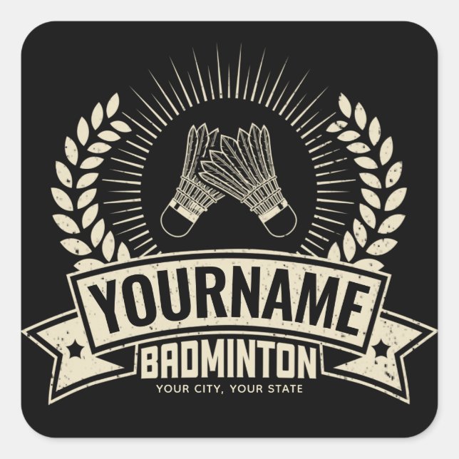 Sticker Carré Nom du joueur de badminton personnalisé Racquet Sp (Devant)