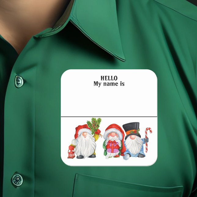 Sticker Carré Nom du parti Balise Noël Gnome Fête (Créateur téléchargé)