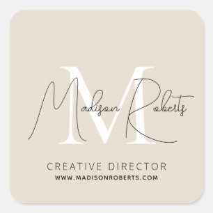 Sticker Carré Nom du script monogramme moderne logo beige
