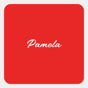 Sticker Carré Nom élégant Minimaliste classique rouge chaud