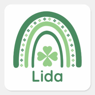Sticker Carré Nom Lida Clover Boho Rainbow