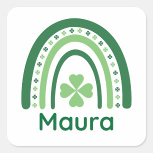 Sticker Carré Nom Maura Clover Boho Rainbow