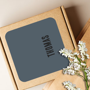 Sticker Carré Nom minimaliste personnalisé Gris Charbon