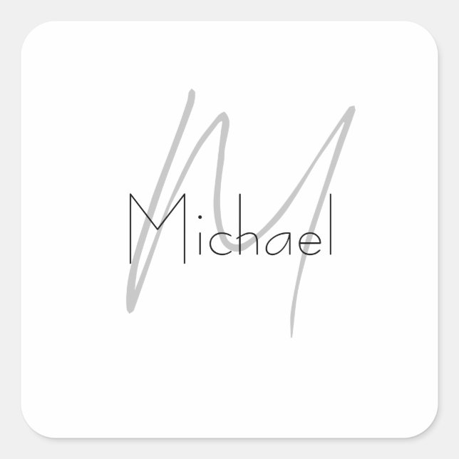 Sticker Carré Nom moderne minimaliste monogramme (Devant)