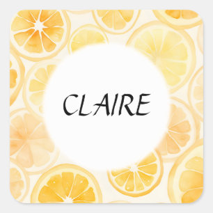 Sticker Carré Nom Oranges douces et citrons Motif d'aquarelle