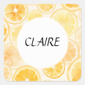 Sticker Carré Nom Oranges douces et citrons Motif d'aquarelle