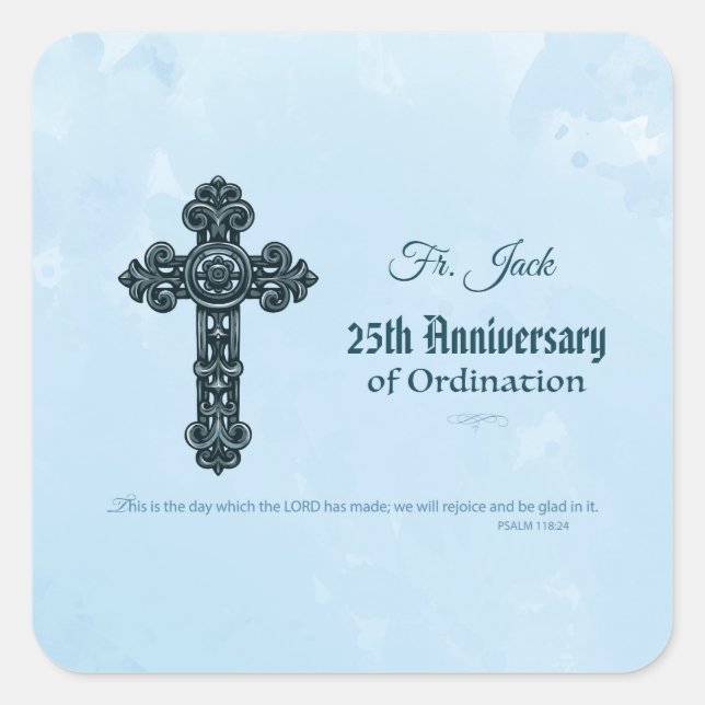 Sticker Carré Nom personnalisé & Anniversaire Année Ordination,  (Devant)