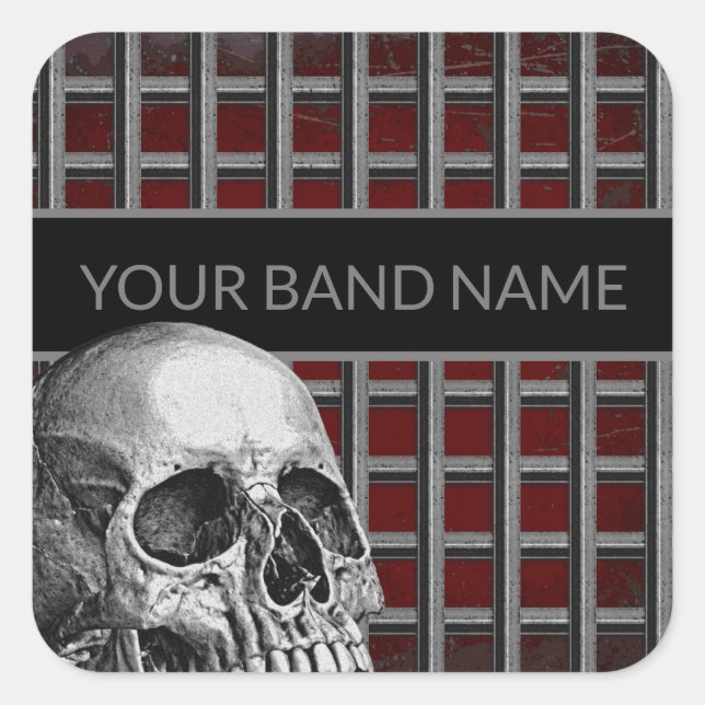 Sticker Carré Nom personnalisé Band Merch Rock Skull Metal Music (Devant)
