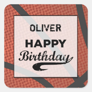 Sticker Carré Nom Personnalisé Basketball Anniversaire Grand Bal