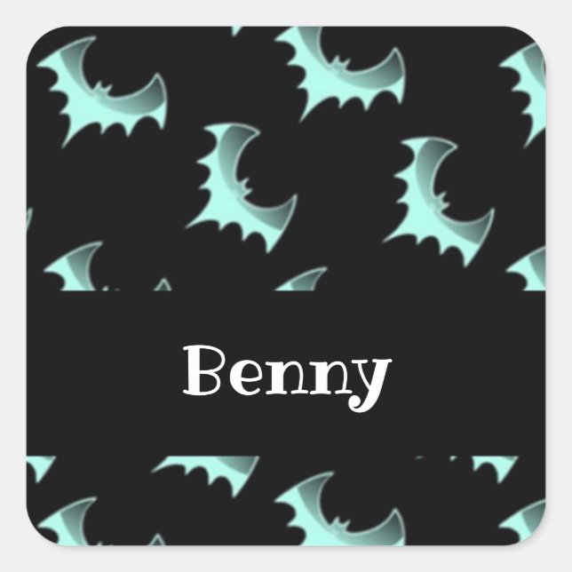 Sticker Carré Nom personnalisé Bats bleus (Devant)