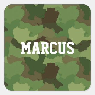 Sticker Carré Nom personnalisé Camouflage vert/Stickers militair
