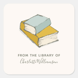 Sticker Carré Nom personnalisé de la bibliothèque d'ex-libris