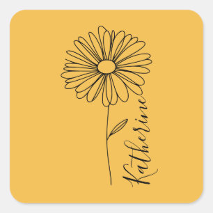 Sticker Carré Nom personnalisé Fleur de naissance marguerite d'a