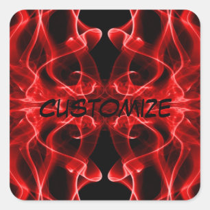 Sticker Carré Nom personnalisé Fumée Rouge Symétrique Noir