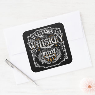 Sticker Carré NOM personnalisé Old West Whiskey Brewery Bar