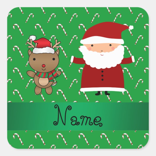 Sticker Carré Nom personnalisé père Noël sucres de canne verts (Devant)