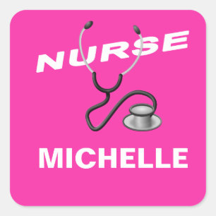 Sticker Carré Nom personnalisé PINK Infirmière