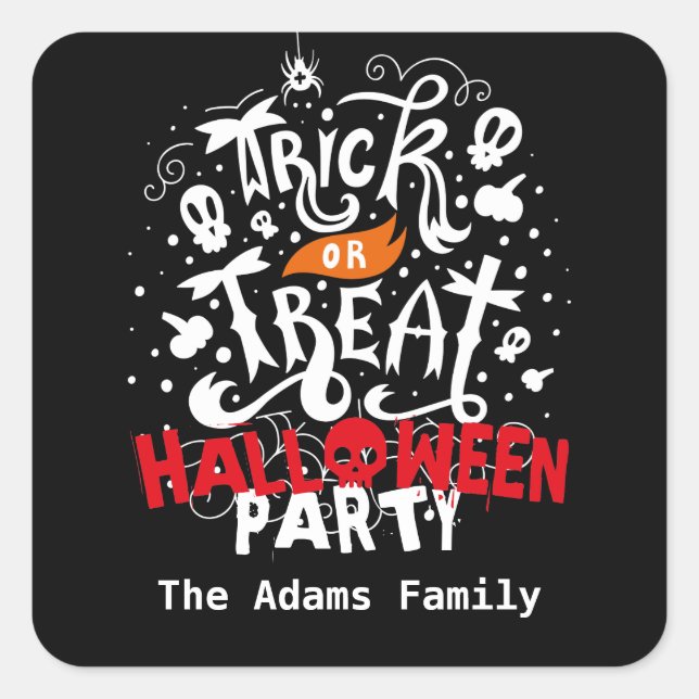 Sticker Carré Nom personnalisé Trick or Treat Halloween (Devant)