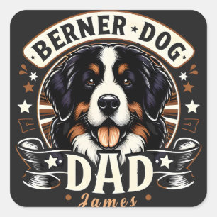 Sticker Carré Nom personnel Berner Chien Papa - Bernese Daddy