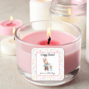 Sticker Carré Nom sur le joli lapin de Pâques 1,5 po