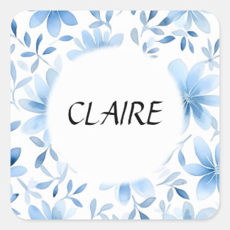 Sticker Carré Nom sur le magnifique Motif à fleurs Blue Pastel