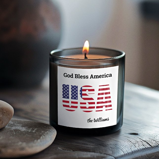 Sticker Carré Nom, Trendy USA God Bless America 3 ou 1,5 po (Créateur téléchargé)