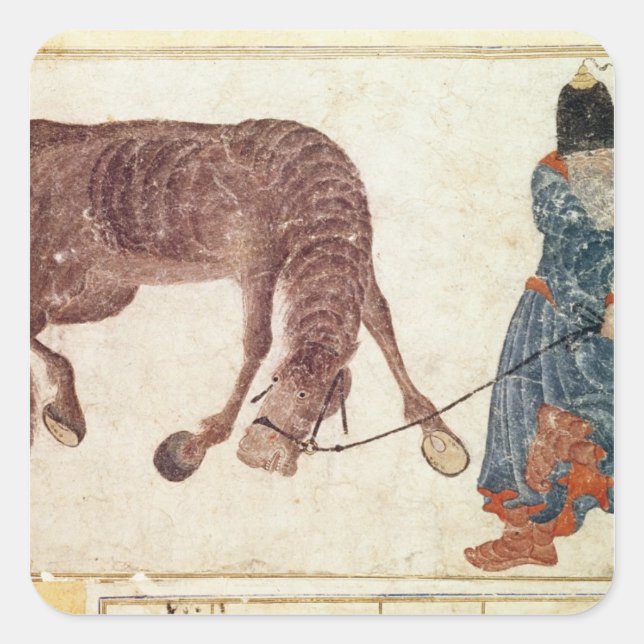 Sticker Carré nomade mongol emmenant son cheval à l'eau (Devant)