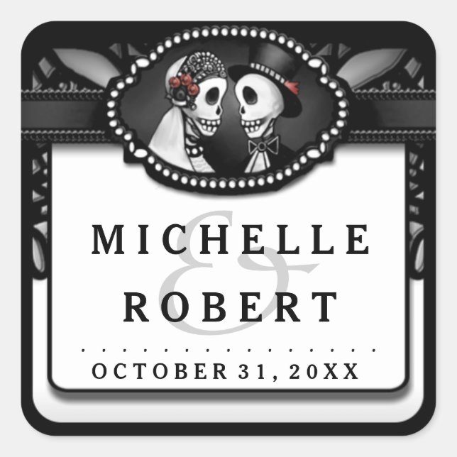 Sticker Carré Noms de dentelle noir mariage Mariage (Devant)