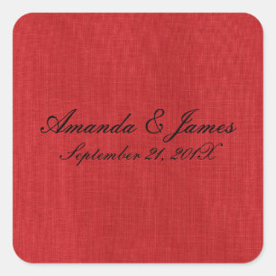 Sticker Carré Noms de script Date Linen Rouge Texture Mariage ph