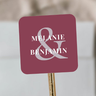 Sticker Carré Noms personnalisés Simple Élégant Rose rose
