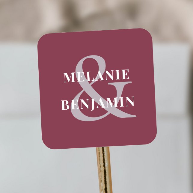Sticker Carré Noms personnalisés Simple Élégant Rose rose (custom Names Simple Elegant Rose Pink Square Sticker)