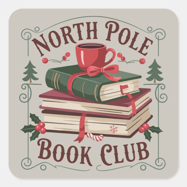 Sticker Carré North Pole Book Club Librairie Lecture de livres (Devant)