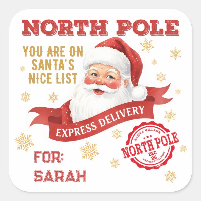 Sticker Carré North Pole Express Delivery Santa Christmas (Devant)