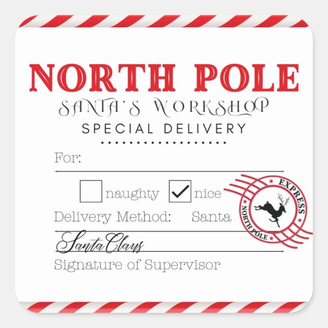 Sticker Carré North Pole Père Noël Atelier de  Livraison Étiquet (Devant)