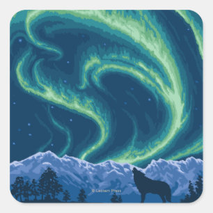Sticker Carré Northern Lights - Parc national de Denali, Alaska