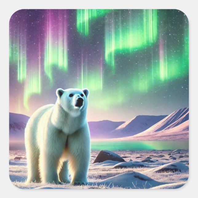 Sticker Carré Northern Lights with Polar Bear  (Devant)