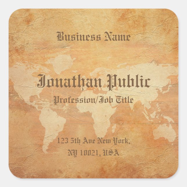 Sticker Carré Nostalgique Vieux Papier Look World Map Élégant (Devant)