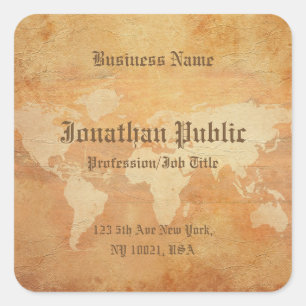 Sticker Carré Nostalgique Vieux Papier Look World Map Élégant