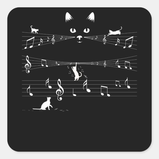 Sticker Carré Notes de musique de chat (Devant)
