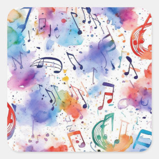 Sticker Carré Notes musicales torride aquarelle