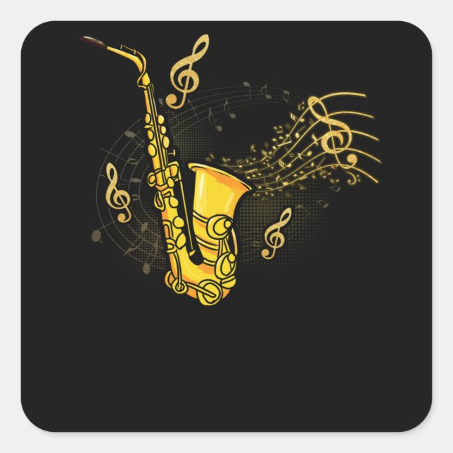 Sticker Carré Notes musicales Treble Clef Saxophoniste Jazz Musi (Devant)