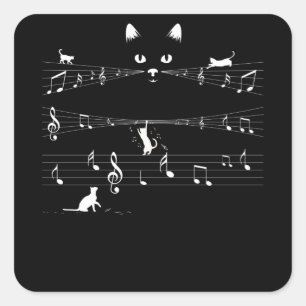 Sticker Carré Notes sur la musique de chat