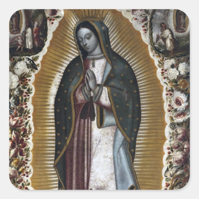 Sticker Carré Notre-Dame de Guadalupe Peinture Antique (Devant)
